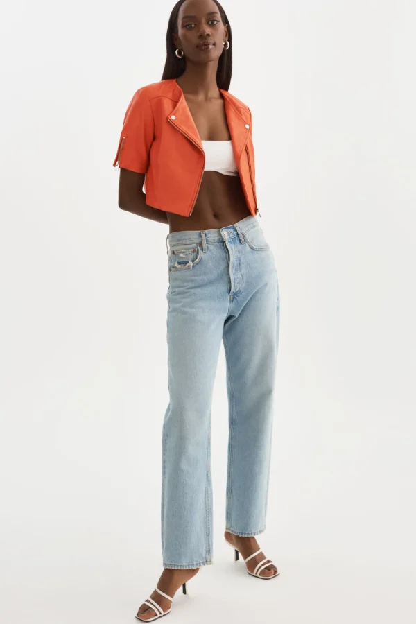 LAMARQUE Leather Jackets | KIRSI | Cropped Biker Jacket Spicy Orange