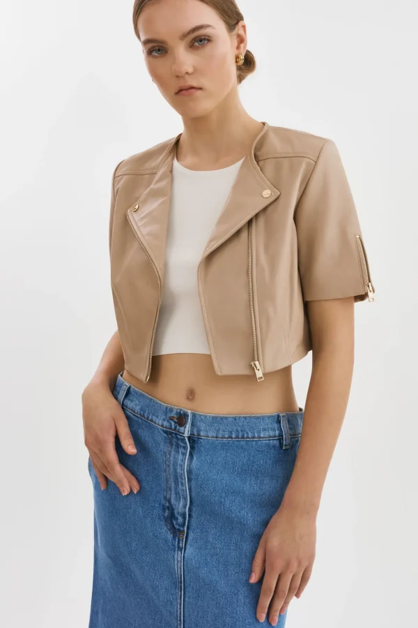 LAMARQUE Leather Jackets | KIRSI GOLD | Cropped Biker Jacket Wheat
