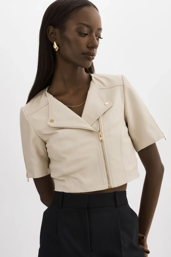 LAMARQUE Leather Jackets | KIRSI GOLD | Cropped Biker Jacket Bone