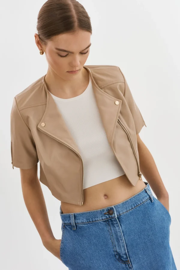 LAMARQUE Leather Jackets | KIRSI GOLD | Cropped Biker Jacket Wheat
