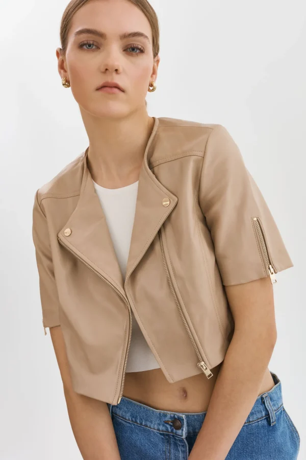 LAMARQUE Leather Jackets | KIRSI GOLD | Cropped Biker Jacket Wheat