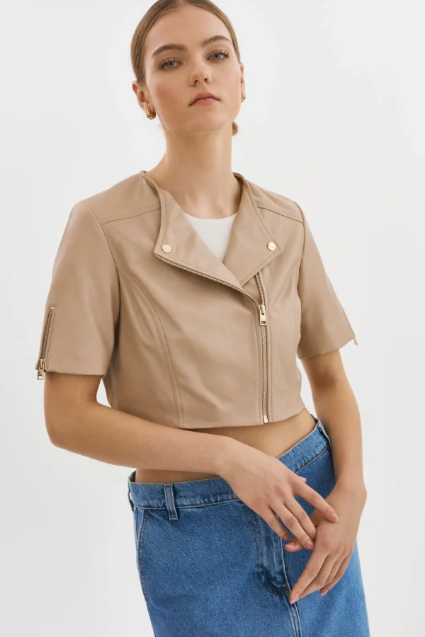 LAMARQUE Leather Jackets | KIRSI GOLD | Cropped Biker Jacket Wheat