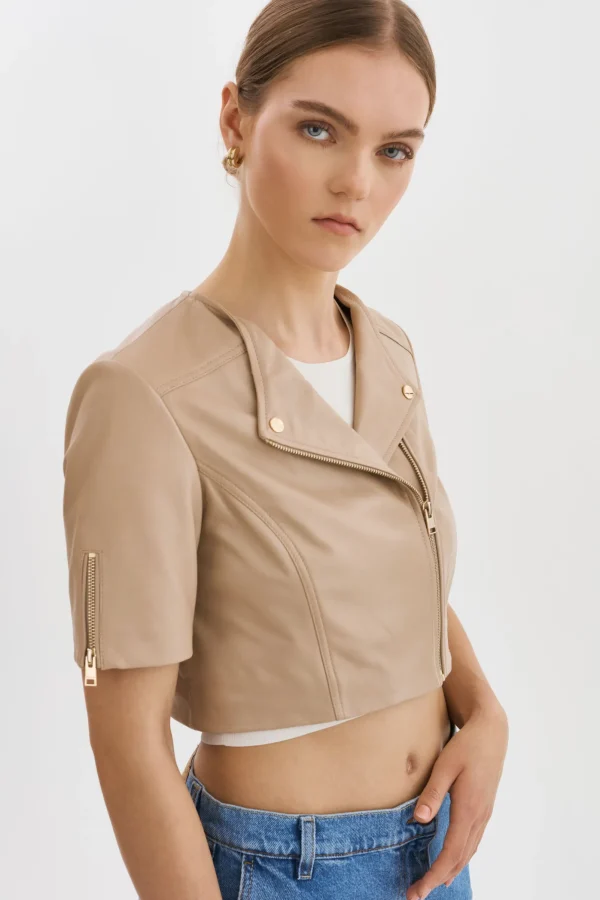 LAMARQUE Leather Jackets | KIRSI GOLD | Cropped Biker Jacket Wheat