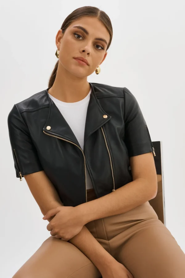 LAMARQUE Leather Jackets | KIRSI GOLD | Cropped Biker Jacket Black