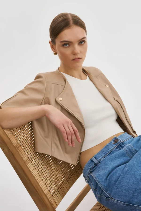 LAMARQUE Leather Jackets | KIRSI GOLD | Cropped Biker Jacket Wheat