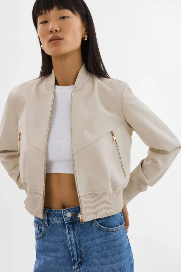 LAMARQUE Leather Jackets | KORDELLA | Reversible Leather Bomber Jacket Bone/Gold