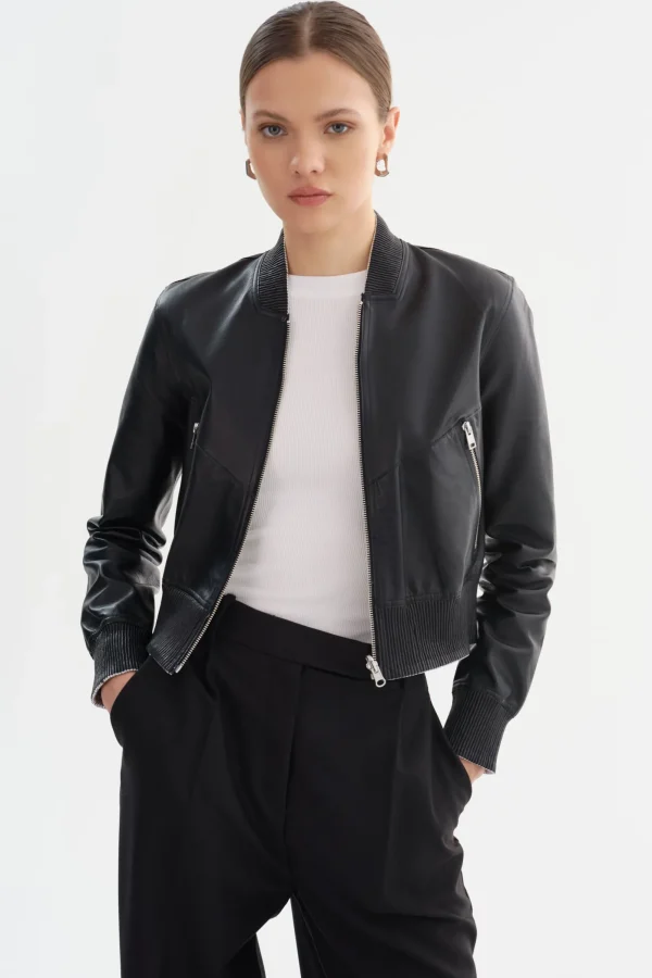 LAMARQUE Leather Jackets | KORDELLA | Reversible Leather Bomber Jacket Black/Silver