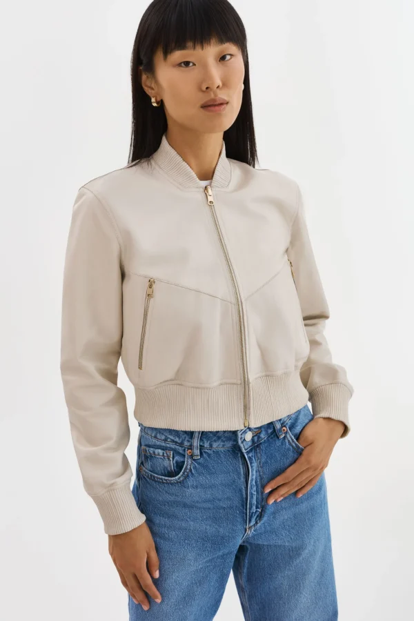 LAMARQUE Leather Jackets | KORDELLA | Reversible Leather Bomber Jacket Bone/Gold