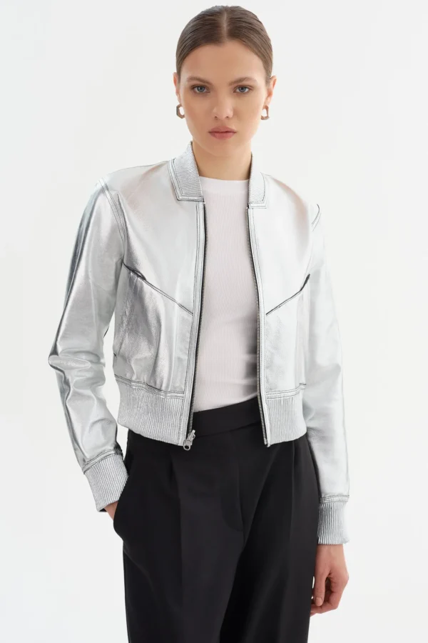 LAMARQUE Leather Jackets | KORDELLA | Reversible Leather Bomber Jacket Black/Silver