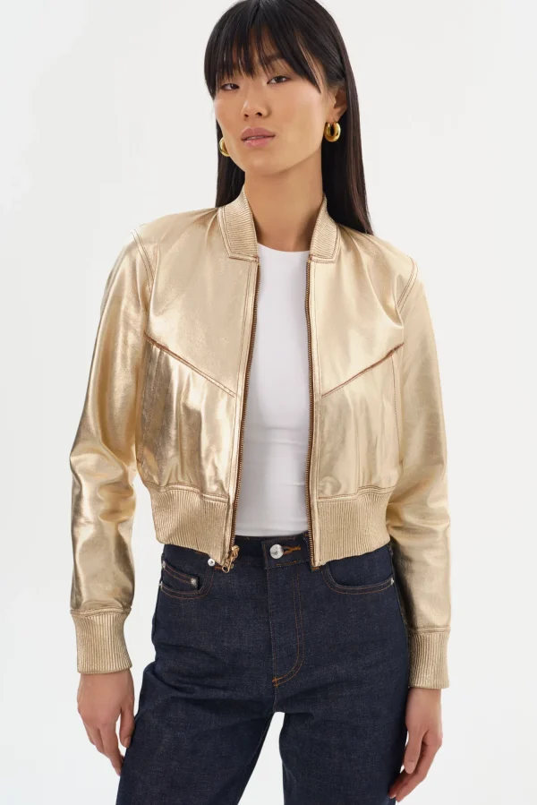 LAMARQUE Leather Jackets | KORDELLA | Reversible Leather Bomber Jacket Luggage/Gold