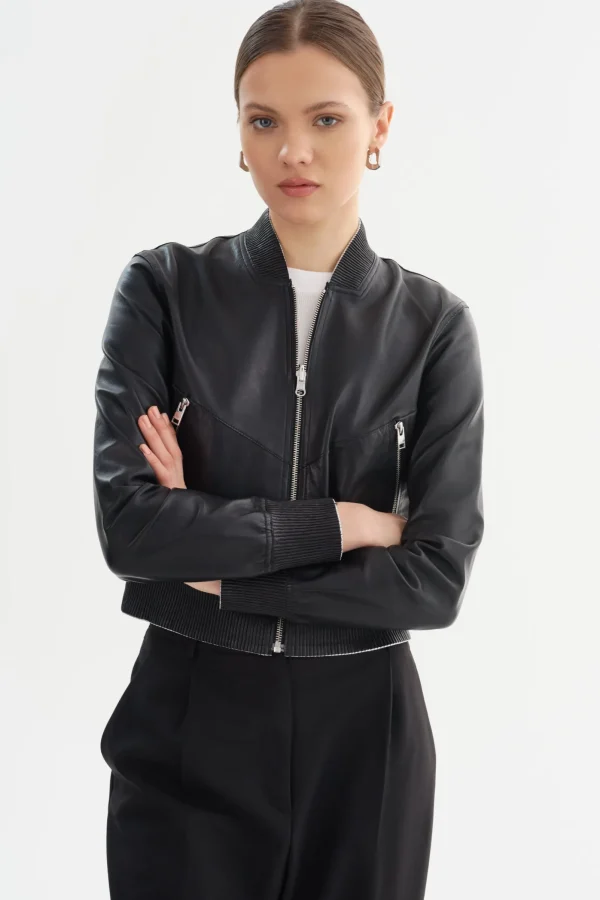 LAMARQUE Leather Jackets | KORDELLA | Reversible Leather Bomber Jacket Black/Silver