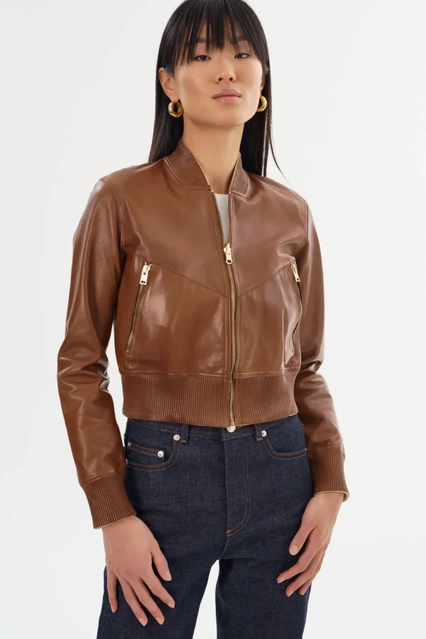 LAMARQUE Leather Jackets | KORDELLA | Reversible Leather Bomber Jacket Luggage/Gold