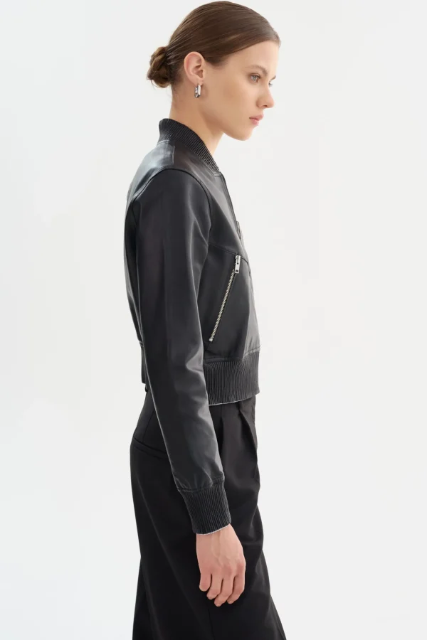 LAMARQUE Leather Jackets | KORDELLA | Reversible Leather Bomber Jacket Black/Silver