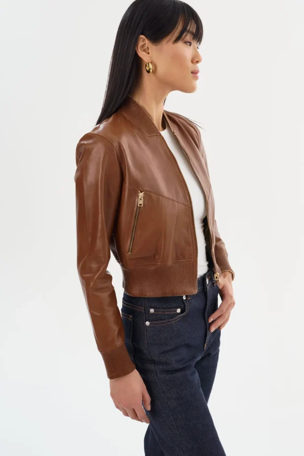 LAMARQUE Leather Jackets | KORDELLA | Reversible Leather Bomber Jacket Luggage/Gold