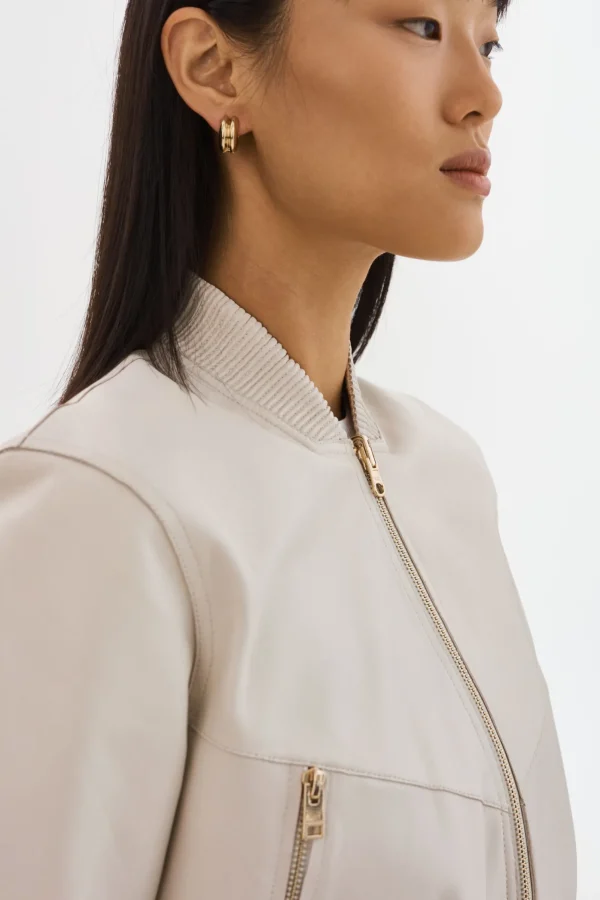 LAMARQUE Leather Jackets | KORDELLA | Reversible Leather Bomber Jacket Bone/Gold