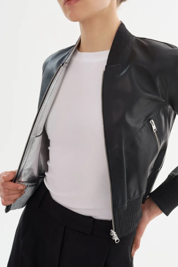 LAMARQUE Leather Jackets | KORDELLA | Reversible Leather Bomber Jacket Black/Silver