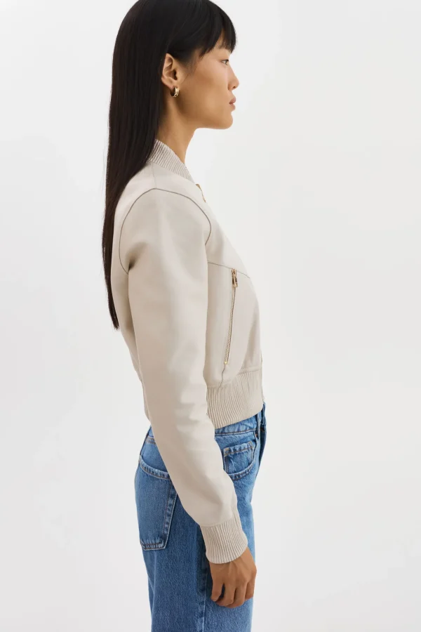 LAMARQUE Leather Jackets | KORDELLA | Reversible Leather Bomber Jacket Bone/Gold