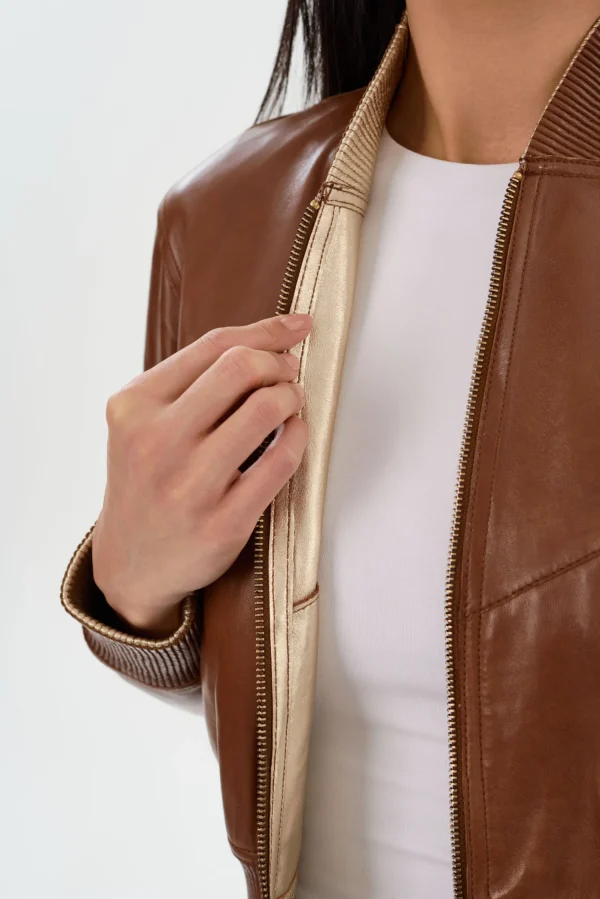 LAMARQUE Leather Jackets | KORDELLA | Reversible Leather Bomber Jacket Luggage/Gold