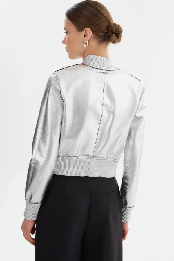 LAMARQUE Leather Jackets | KORDELLA | Reversible Leather Bomber Jacket Black/Silver