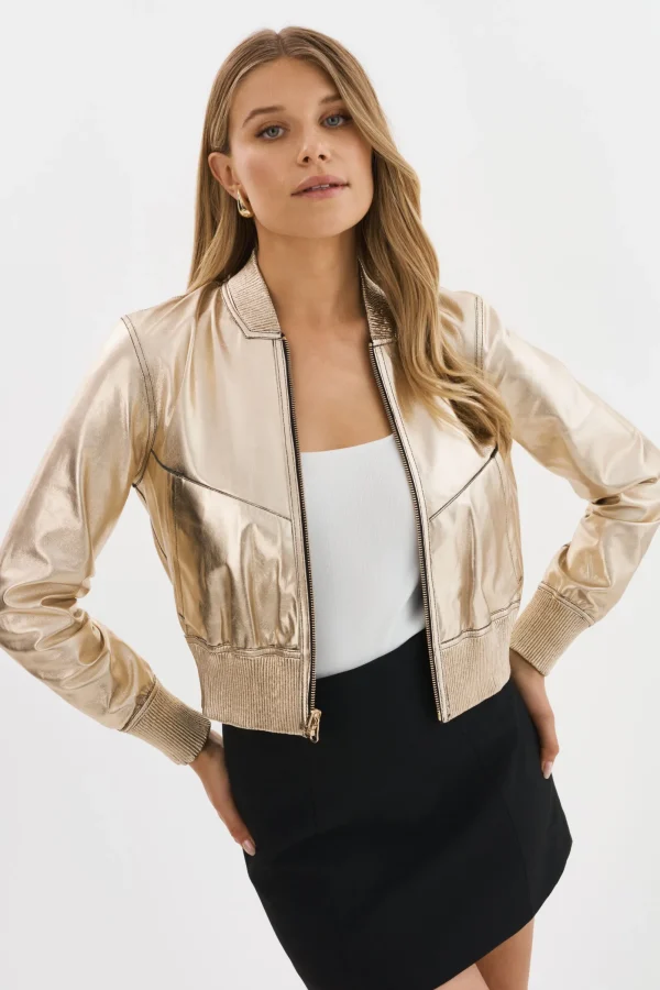 LAMARQUE Leather Jackets | KORDELLA | Reversible Leather Bomber Jacket Black/Gold