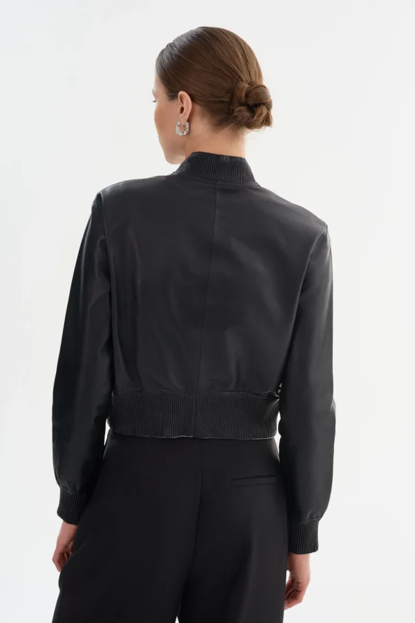 LAMARQUE Leather Jackets | KORDELLA | Reversible Leather Bomber Jacket Black/Silver