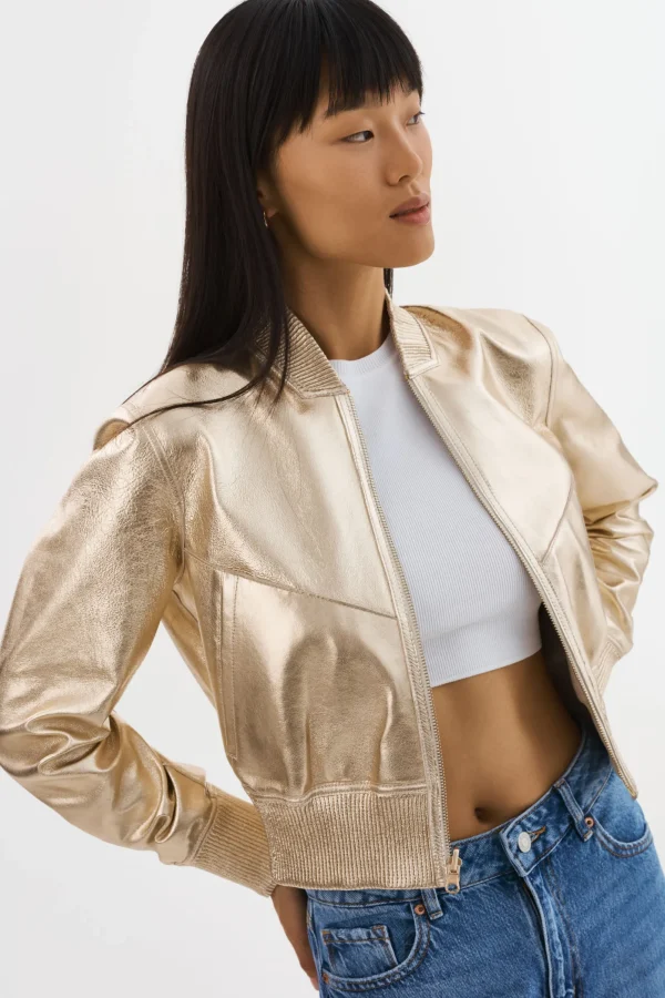 LAMARQUE Leather Jackets | KORDELLA | Reversible Leather Bomber Jacket Bone/Gold