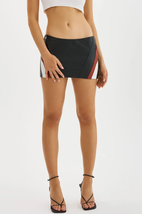 LAMARQUE Skirts | KRISSY | Leather Mini Skirt Black/Winter White/Ruby Red