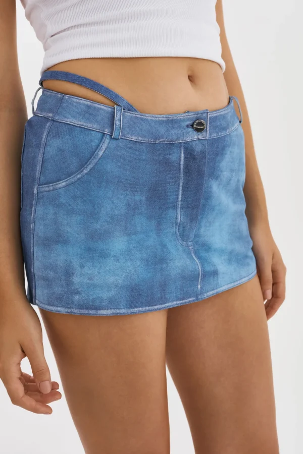LAMARQUE Skirts | LIANA | Leather Skort Distressed Indigo