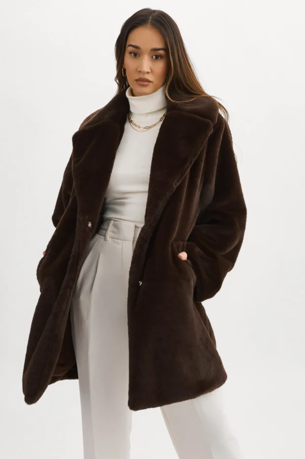 LAMARQUE Coats&Jackets | LINNEA | Faux Fur Coat Bitter Chocolate