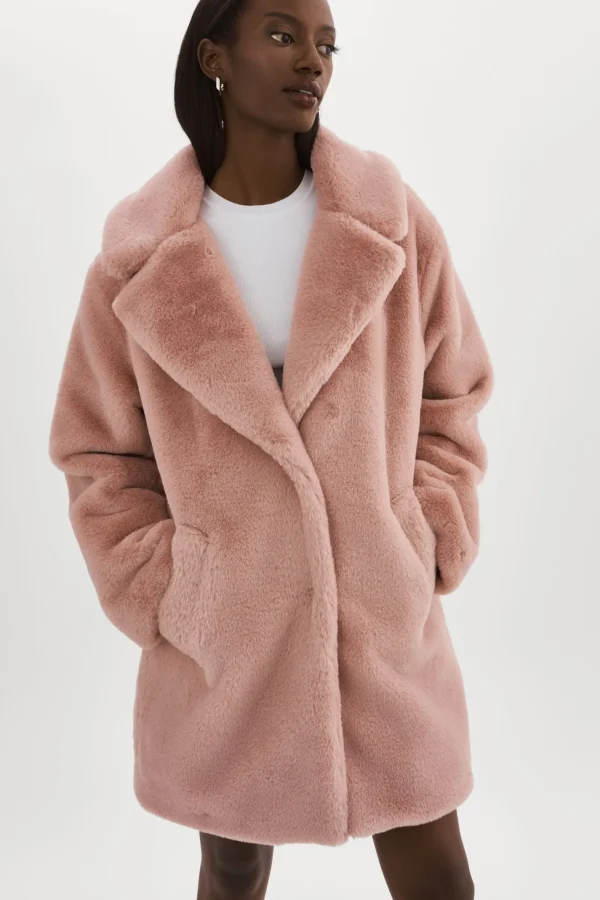 LAMARQUE Coats&Jackets | LINNEA | Faux Fur Coat Smoky Pink
