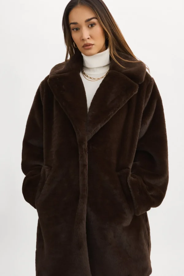 LAMARQUE Coats&Jackets | LINNEA | Faux Fur Coat Bitter Chocolate