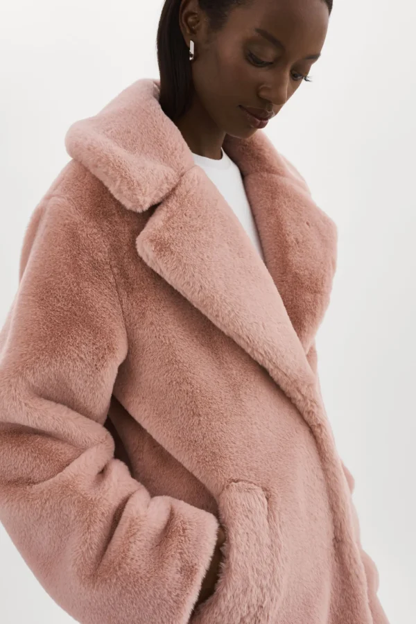 LAMARQUE Coats&Jackets | LINNEA | Faux Fur Coat Smoky Pink