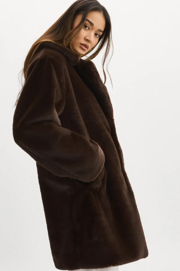 LAMARQUE Coats&Jackets | LINNEA | Faux Fur Coat Bitter Chocolate