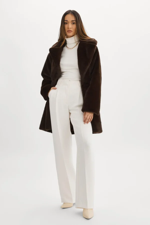 LAMARQUE Coats&Jackets | LINNEA | Faux Fur Coat Bitter Chocolate