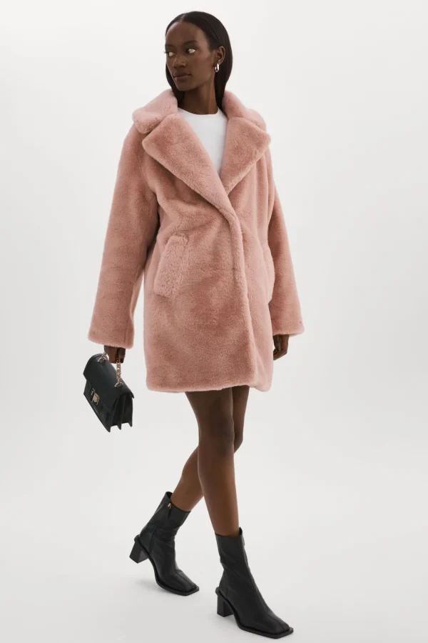 LAMARQUE Coats&Jackets | LINNEA | Faux Fur Coat Smoky Pink