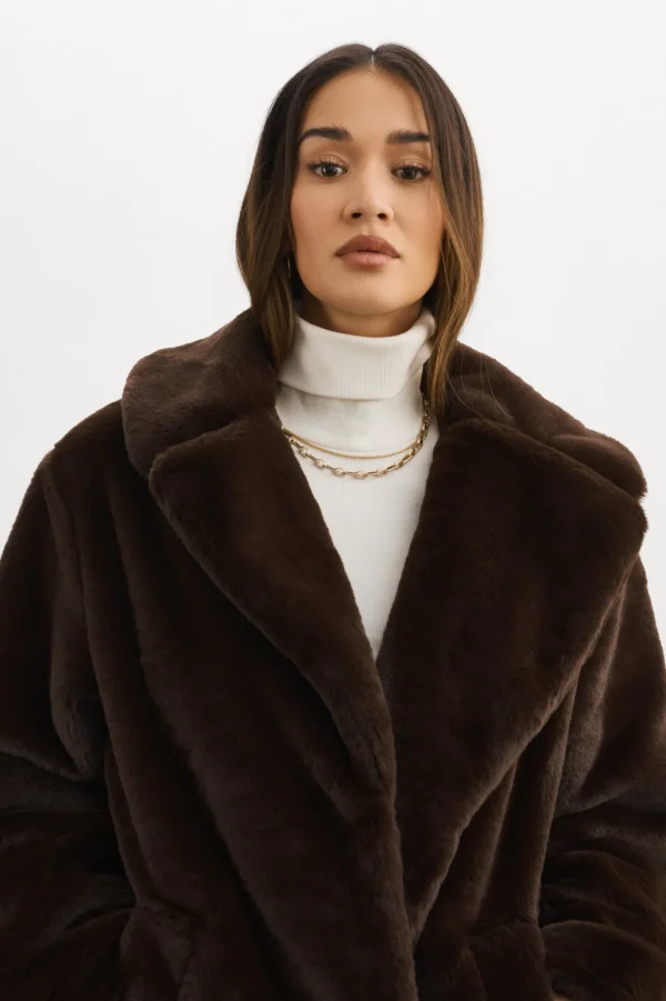 LAMARQUE Coats&Jackets | LINNEA | Faux Fur Coat Bitter Chocolate