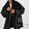 LAMARQUE Coats&Jackets | LISA | Oversized Mixed Media Cocoon Jacket Black / Black