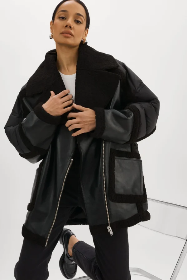 LAMARQUE Coats&Jackets | LISA | Oversized Mixed Media Cocoon Jacket Black / Black