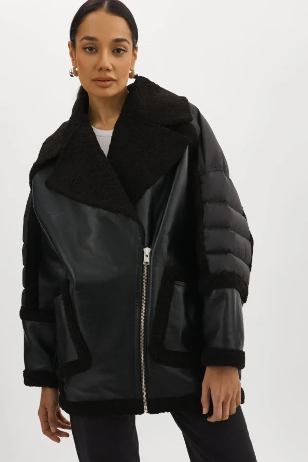 LAMARQUE Coats&Jackets | LISA | Oversized Mixed Media Cocoon Jacket Black / Black