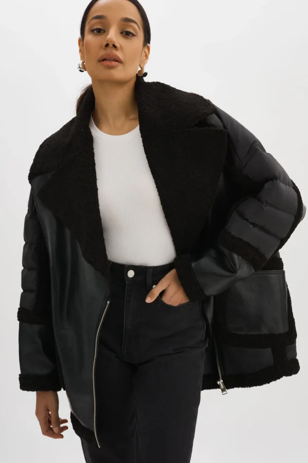 LAMARQUE Coats&Jackets | LISA | Oversized Mixed Media Cocoon Jacket Black / Black