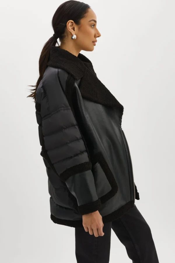 LAMARQUE Coats&Jackets | LISA | Oversized Mixed Media Cocoon Jacket Black / Black