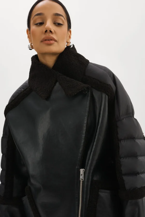 LAMARQUE Coats&Jackets | LISA | Oversized Mixed Media Cocoon Jacket Black / Black