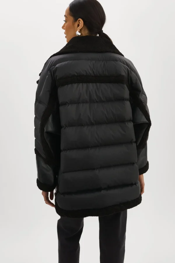 LAMARQUE Coats&Jackets | LISA | Oversized Mixed Media Cocoon Jacket Black / Black