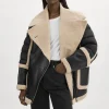 LAMARQUE Coats&Jackets | Leather Jackets | LISA Oversized Mixed Media Cocoon Jacket Black/Ecru