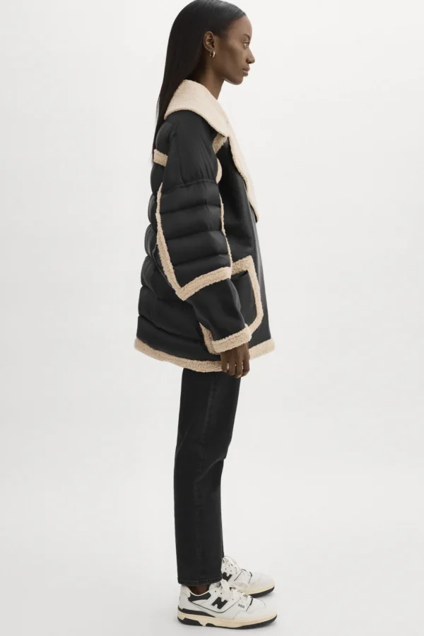 LAMARQUE Coats&Jackets | Leather Jackets | LISA Oversized Mixed Media Cocoon Jacket Black/Ecru