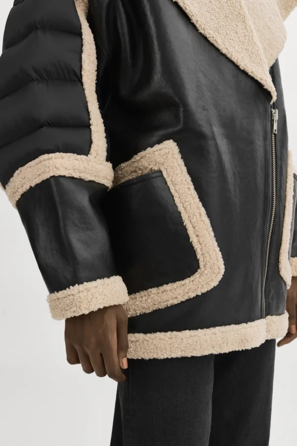 LAMARQUE Coats&Jackets | Leather Jackets | LISA Oversized Mixed Media Cocoon Jacket Black/Ecru