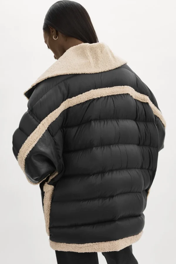 LAMARQUE Coats&Jackets | Leather Jackets | LISA Oversized Mixed Media Cocoon Jacket Black/Ecru