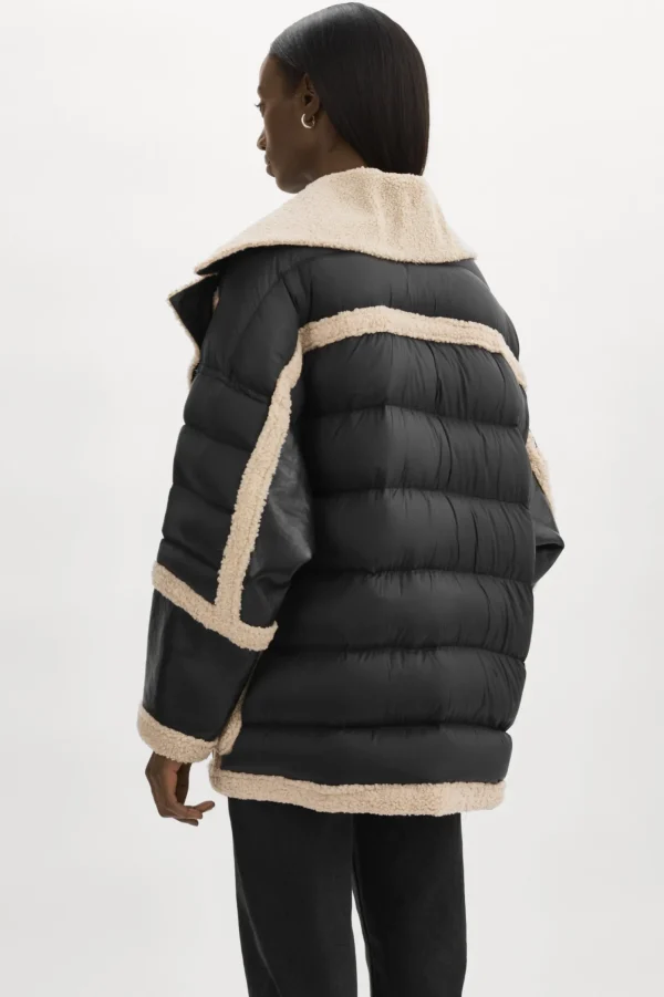 LAMARQUE Coats&Jackets | Leather Jackets | LISA Oversized Mixed Media Cocoon Jacket Black/Ecru