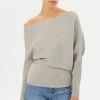 LAMARQUE Tops | LORRAINE | Knit Off Shoulder Top Light Heather Grey