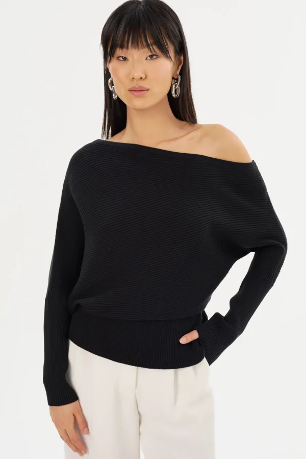 LAMARQUE Tops | LORRAINE | Knit Off Shoulder Top Black